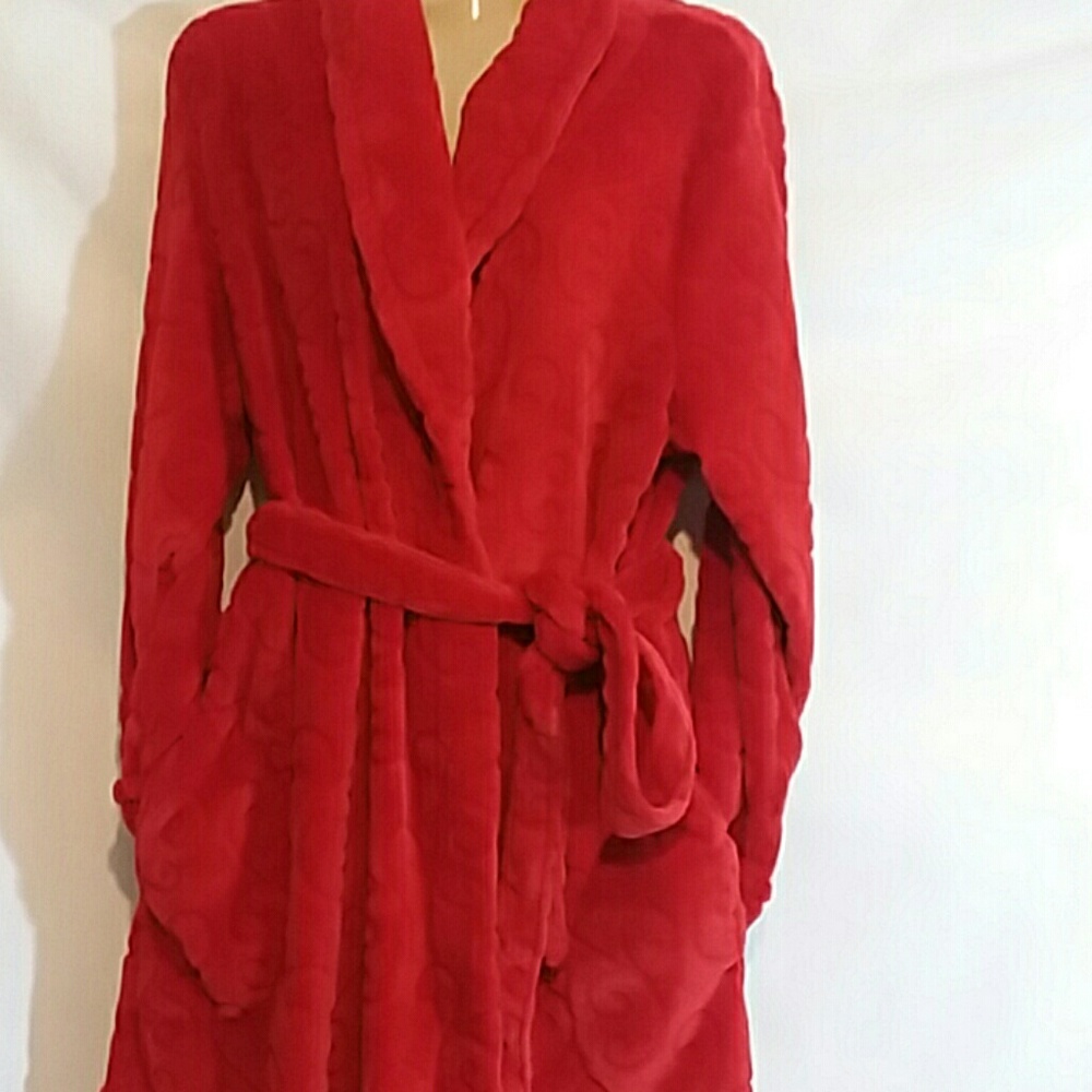 Mixit Red Plush Wrap Robe Swirls Embossed - image 3